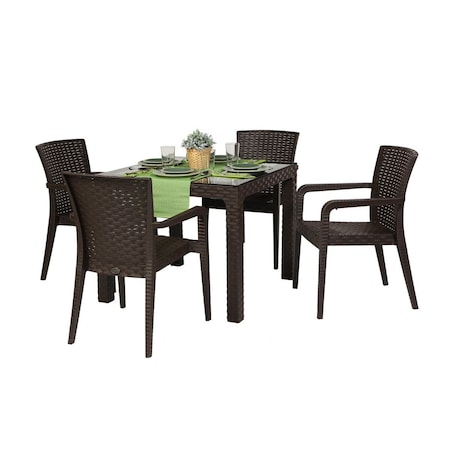 Rainbow Outdoor Alberta 5-Piece Dining Set-Brown RBO-ALBERTA-BRW-5DA